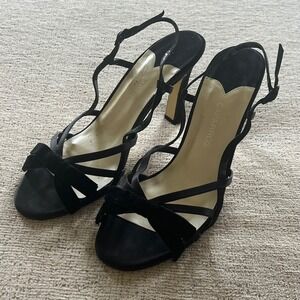 Caparros Win Win Black Silk Strappy Bow Evening Sandals Heels F8809 Womens 6B